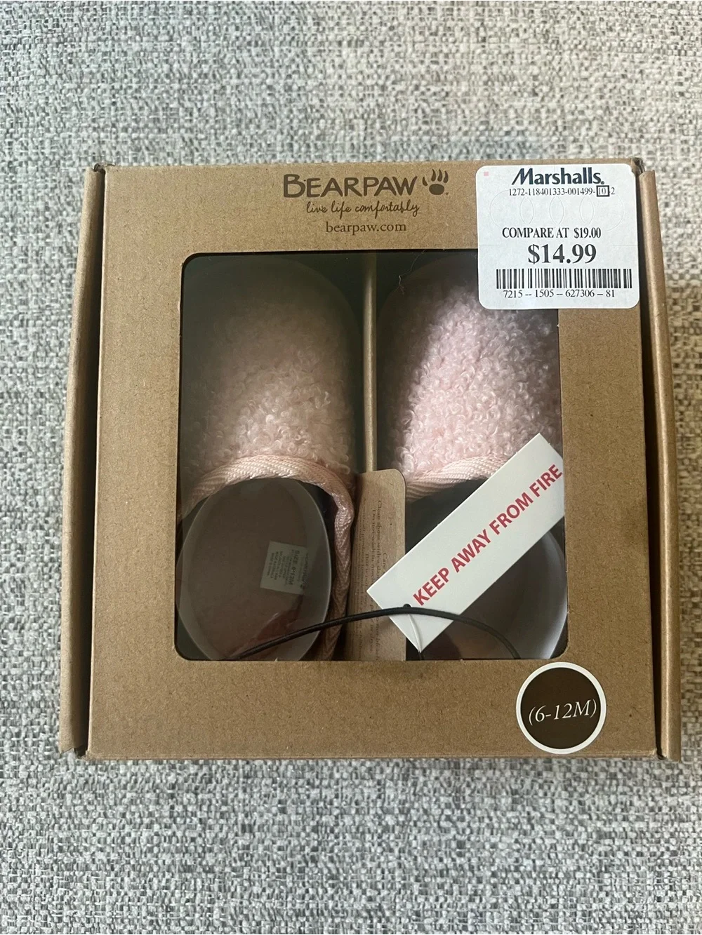 BearPaw 6/12m Baby Sherpa Shoes in Light Pink